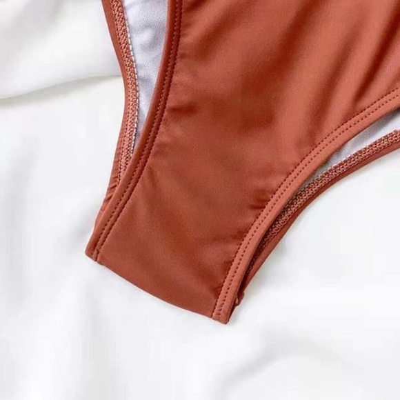 Rust Leopard Print Cut out Back One Piece Swim Monokini - Picture 3 of 9